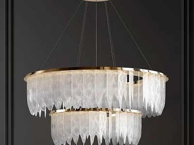 Crystal Chandelier With Double Layer Feather Like Glass Crystals And Gold Frame Design 3d model
