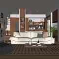 Modern Living Dining Room Interior With Beige Sofa Black Leather Chair And Wall Art