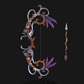Ornate Bow With Purple Feathers Gold Silver Design And Curved Decorations