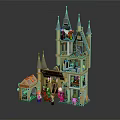 Lego Castle Tower Building With Gray Spires Multi Level Structure And Minifigures 3d model