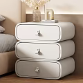 White Nightstand With Three Drawers Metal Handles And Woven Lamp On Top