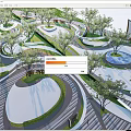 Modern Park Landscape Design With Curved Pathways Trees Lawns And Circular Plazas