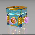 Ornate Decorative Cube Structure With Intricate Blue Gold Patterns And Glowing Purple Light 3d model