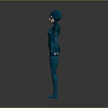 3D Rendered Female Superhero Character in Blue Costume Standing with Masked Face and Pose
