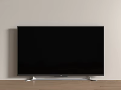 Black TV With Silver Stand On Wooden Floor Against Light Colored Wall 3d model