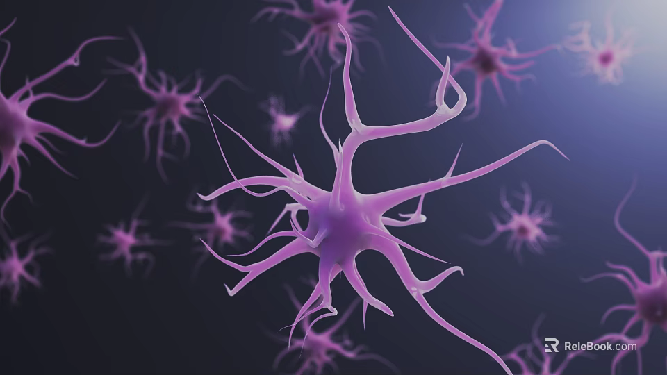 Purple Brain Neurons With Complex Dendrites Structure 3D Rendered On Dark Background 3d model 