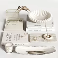 Elegant Modern Decorative Ornament Set With Glass Vase White Ruffled Bowl And Marble Tray Diffuser