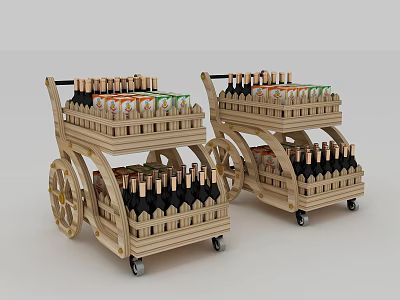 Wooden Wine Carts With Multi Layer Storage For Bottles And Rolls 3d model
