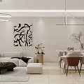 Modern Living And Dining Room Interior With Sofa Abstract Painting Dining Table And Pendant Lights