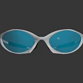 White Frame Sunglasses With Blue Mirrored Lenses And Black Temple Tips
