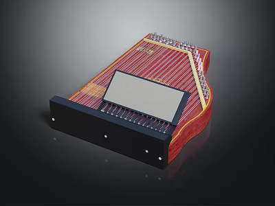 Traditional String Musical Instrument With Red Body Black Base And Digital 3d model
