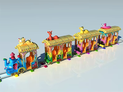 Colorful Kids Train Ride with Animal Shaped Carriages for Amusement Park Playground 3d model