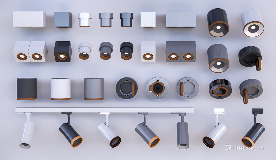 Various Black White Gray Modern Downlights And Spotlights With Ceiling Mount Styles 3d model 