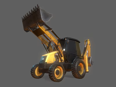 Heavy Duty Yellow Backhoe Loader with Loader Bucket Excavator Arm Black Cabin and Large Tires 3d model