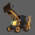 Heavy Duty Yellow Backhoe Loader with Loader Bucket Excavator Arm Black Cabin and Large Tires