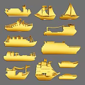 Golden Ship Models Collection With Various Types And Decorative Designs 3d model
