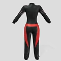 Red Black Race Car Racing Suit With Black Sleeves Red Belt And White Logo