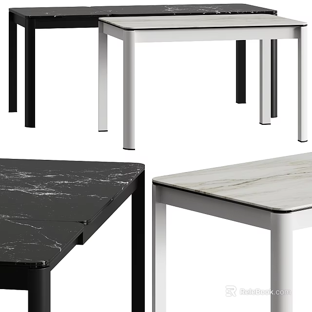 Contemporary Black And White Marble Top Tables With Sleek Metal Legs Design 3d model 