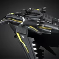 Sci-Fi Spaceship 3D Model Featuring Metallic Gray Body Yellow Accent Lines And Complex Structure