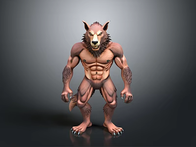 Muscular Werewolf Character With Wolf Head Humanoid Body And Furry Texture 3d model