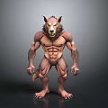 Muscular Werewolf Character With Wolf Head Humanoid Body And Furry Texture