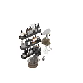 Stylish Bathroom Accessories With Shelves Shampoo Bottles Hair Dryer And Towels In Modern Bathroom
