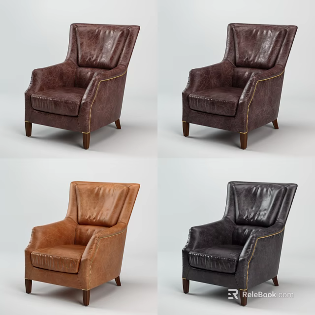 Stylish Leather Single Sofa With Stitching Detail And Armrest Backrest Design 3d model