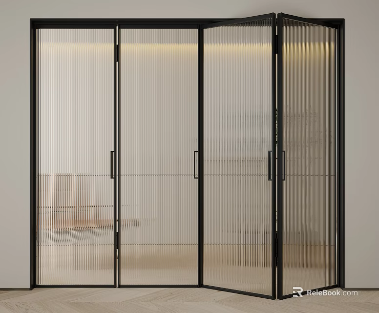 Modern Interior Folding Door With Black Frame And Textured Glass 3d model 