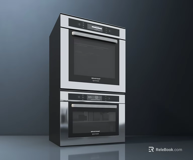 Modern Stainless Steel Double Layer Kitchen Oven With Glass Doors And Control Panels 3d model 
