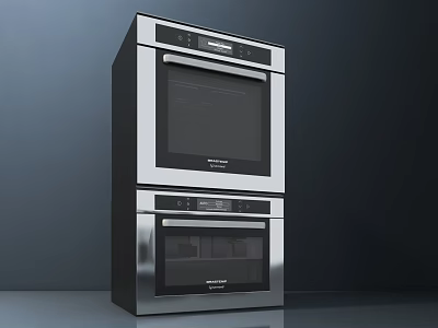 Modern Stainless Steel Double Layer Kitchen Oven With Glass Doors And Control Panels 3d model