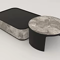 Modern Coffee Table Set With Rectangular And Round Gray Marble Pattern Black Frame Top Design 3d model