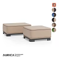 Two Beige Upholstered Square Ottomans With Black Legs And Color Options