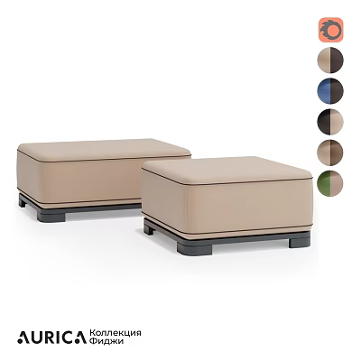 Two Beige Upholstered Square Ottomans With Black Legs And Color Options 3d model