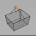 Black Sturdy Household Storage Basket With Hexagonal Mesh And Wooden Handle