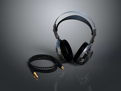 High Quality Black And Silver Over Ear Headphones With Braided Cable Modern Audio Design 3d model