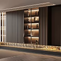 Modern Glass Door Bookcase With Decorative Items And Ambient Lighting In Living Room Interior
