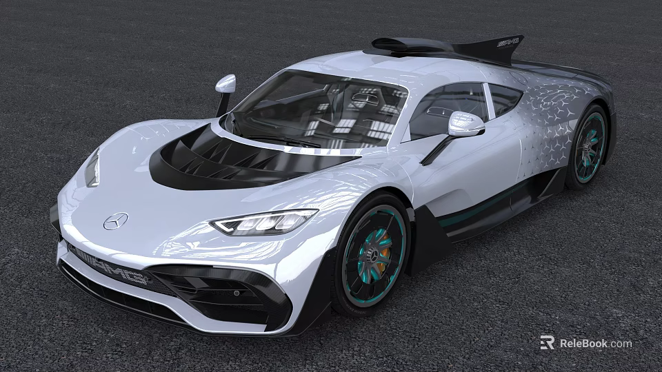 Silver Sports Car With Sleek Design Rear Spoiler Black Accents And Green Alloy Wheels 3d model 