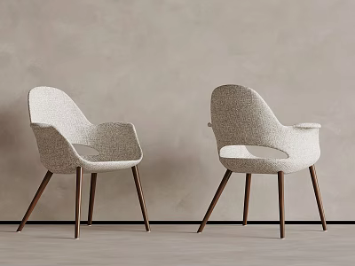 Light Colored Fabric Accent Chair With Armrest And Wooden Legs For Modern Interior 3d model