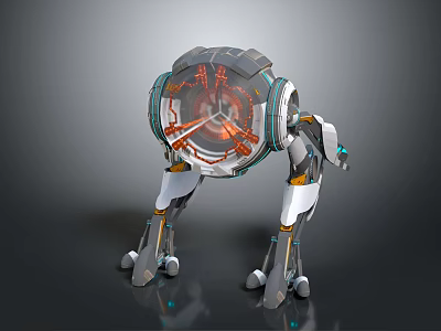 Futuristic Mechanical Creature With Circular Transparent Shell And Red Glowing Core 3d model