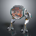 Futuristic Mechanical Creature With Circular Transparent Shell And Red Glowing Core