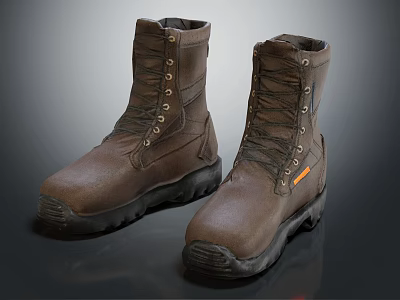 Brown Lace Up Mid Calf Work Boots With Thick Slip Resistant Sole 3d model