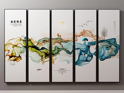 New Chinese abstract painting hanging painting 3d model