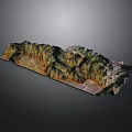 Detailed 3D Terrain Model With Mountainous Topographic Features And Elevation Details