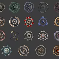 Various Circular Weapons With Intricate Decorative Patterns And Colorful Details 3d model