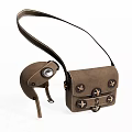Brown Leather Shoulder Bag With Metal Studs And Detachable Pouch Design