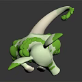 Animated Creature Character Standing With White Body Green Ears Pink Belly And Curled Tail