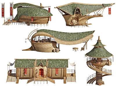 Traditional Chinese Ancient Architecture Featuring Various Roof Styles Wooden Structures And Red Decorations 3d model
