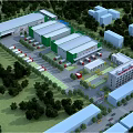 Modern Industrial Factory Building Surrounded by Trees Parking Lot with Vehicles and Surrounding Buildings