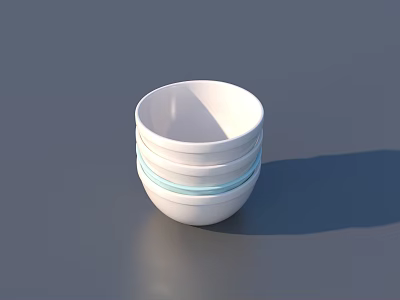 Stacked White Dinnerware Set With Blue Stripes For Kitchen Dining 3d model