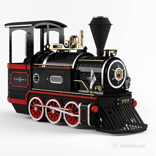 Vintage Black Red Steam Train Model With Red Wheels White Rims And 777 Number 3d model 